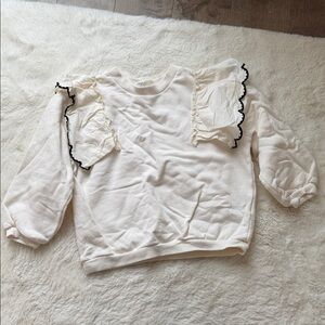 H&M Cream Kids Sweater with Ruffle Shoulders and Black Trim